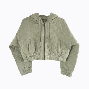 Stoosh Quilted Cropped Jacket Sz M Zip Hoodie Sage Y2K Sporty Athleisure Casual